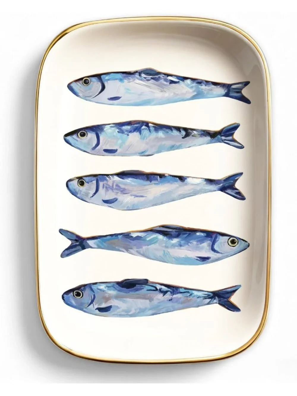 Aesthetic Ceramic Sardines Trinket Tray | Decorative Jewelry & Key Dish for Home